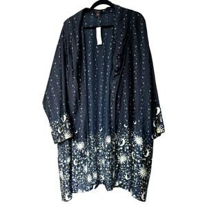 J. CREW Woman's XXL Navy Blue Celestial Easy-luxe Eco Robe Twinkling Sky Pockets
